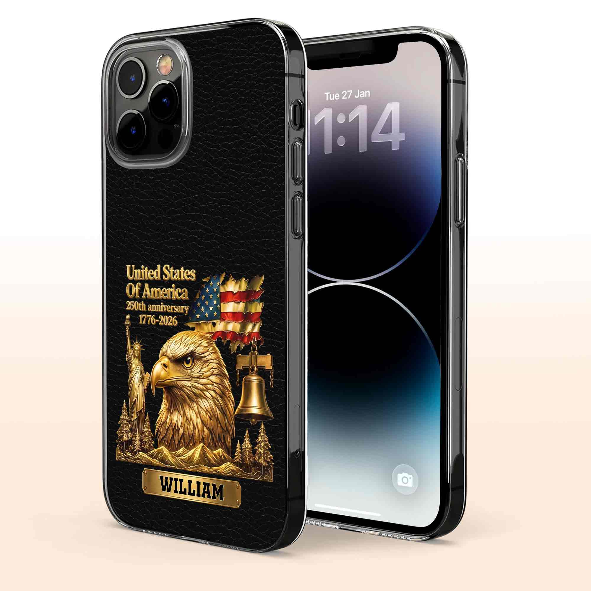 Personalized Clear Phone Case USA Eagle Custom Name Gift