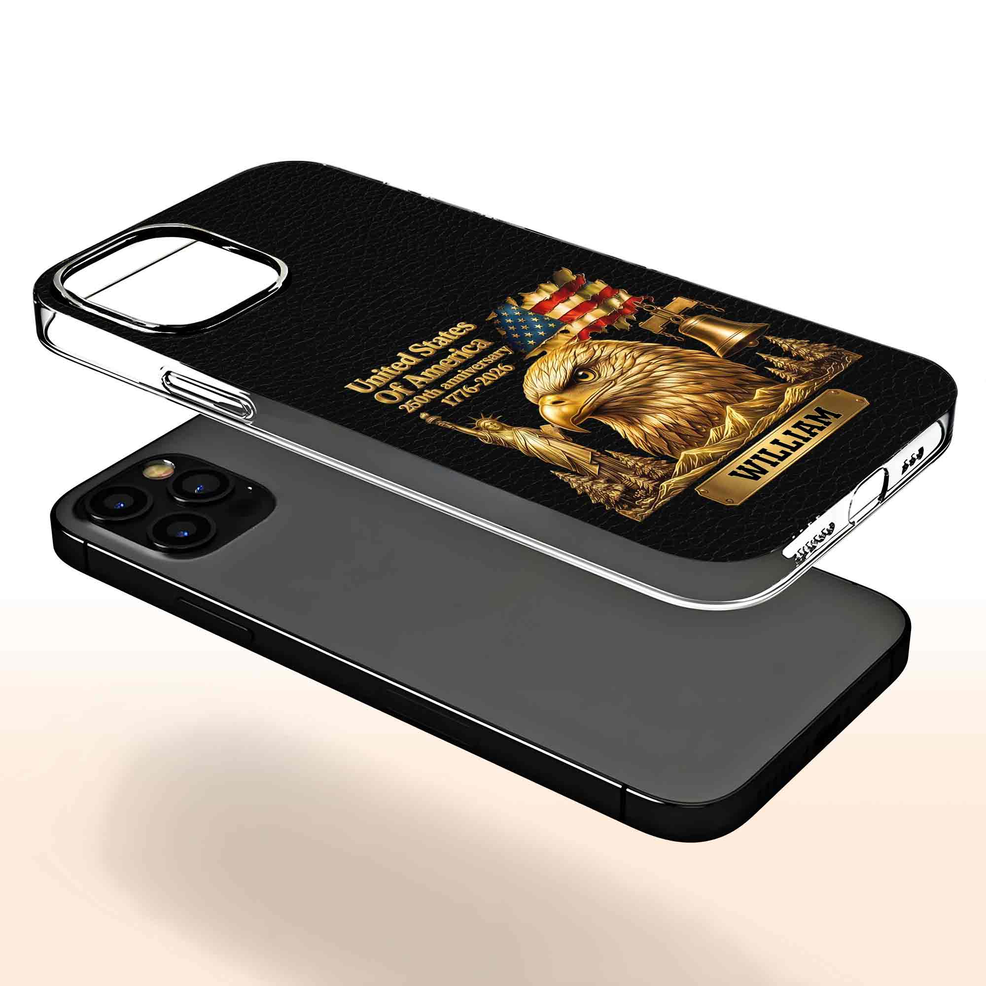 Personalized Clear Phone Case USA Eagle Custom Name Gift