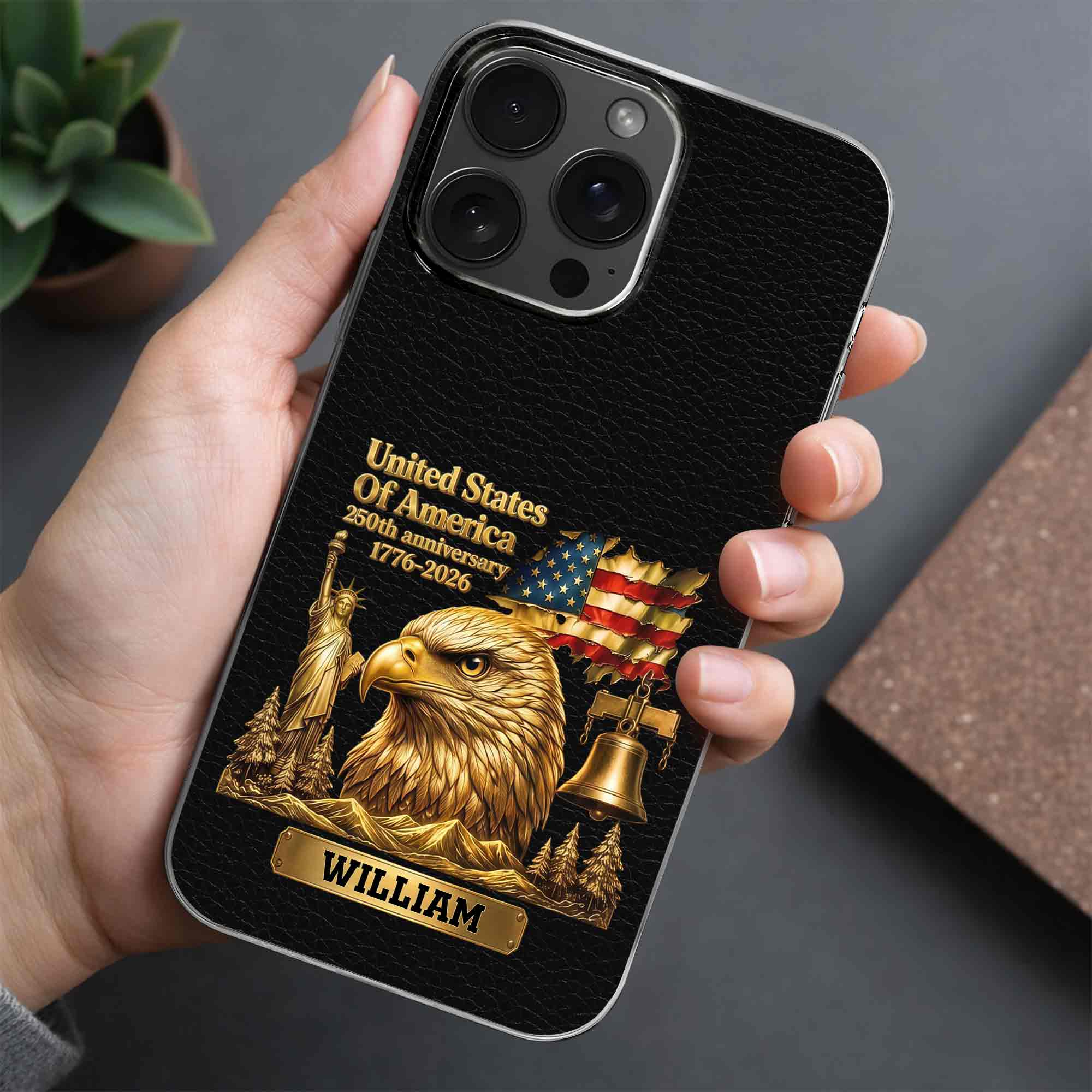 Personalized Clear Phone Case USA Eagle Custom Name Gift