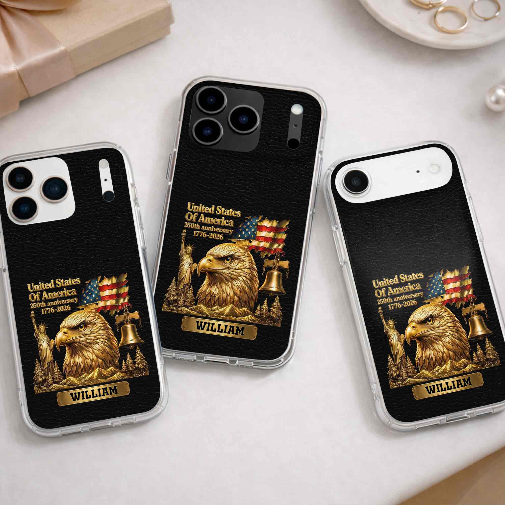 Personalized Clear Phone Case USA Eagle Custom Name Gift