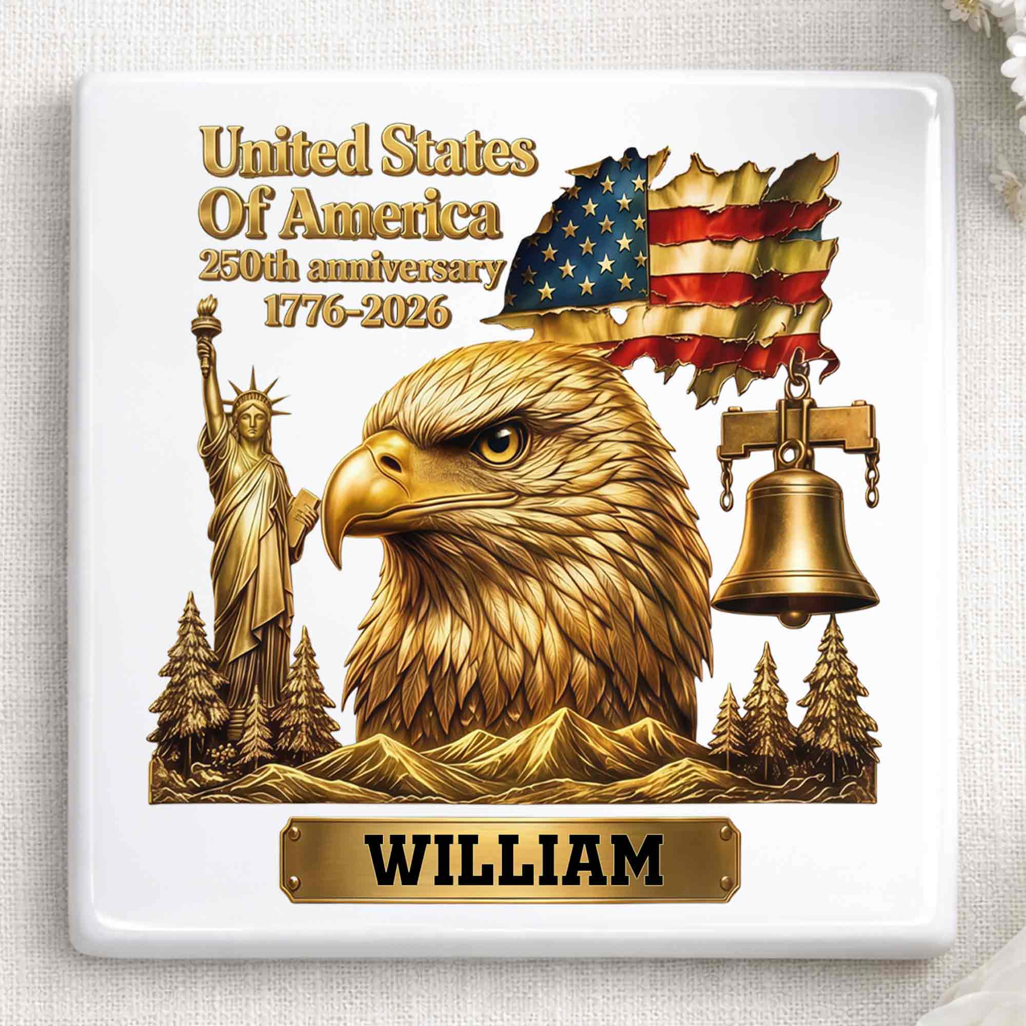 Personalized Square Ceramic Coaster USA 250th Anniversary Gift for Dad