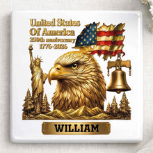 Load image into Gallery viewer, Personalized Square Ceramic Coaster USA 250th Anniversary Gift for Dad
