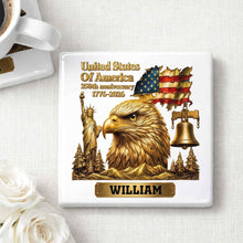 Load image into Gallery viewer, Personalized Square Ceramic Coaster USA 250th Anniversary Gift for Dad
