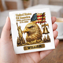 Load image into Gallery viewer, Personalized Square Ceramic Coaster USA 250th Anniversary Gift for Dad
