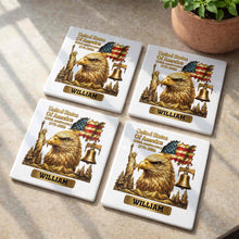 Load image into Gallery viewer, Personalized Square Ceramic Coaster USA 250th Anniversary Gift for Dad
