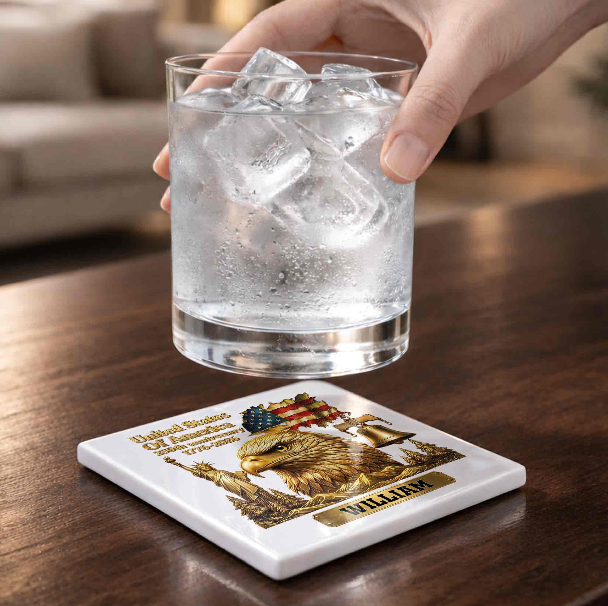 Personalized Square Ceramic Coaster USA 250th Anniversary Gift for Dad