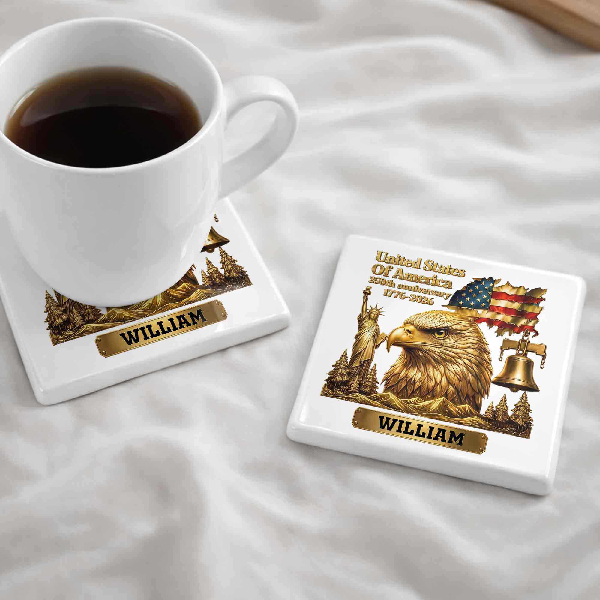 Personalized Square Ceramic Coaster USA 250th Anniversary Gift for Dad
