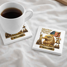 Load image into Gallery viewer, Personalized Square Ceramic Coaster USA 250th Anniversary Gift for Dad

