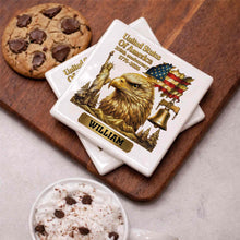 Load image into Gallery viewer, Personalized Square Ceramic Coaster USA 250th Anniversary Gift for Dad
