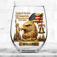 Load image into Gallery viewer, Personalized 15oz Stemless Wine Glass Eagle Flag Gift for Dad
