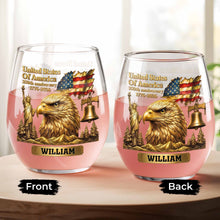 Load image into Gallery viewer, Personalized 15oz Stemless Wine Glass Eagle Flag Gift for Dad
