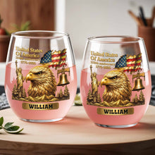 Load image into Gallery viewer, Personalized 15oz Stemless Wine Glass Eagle Flag Gift for Dad
