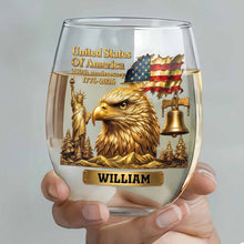 Load image into Gallery viewer, Personalized 15oz Stemless Wine Glass Eagle Flag Gift for Dad
