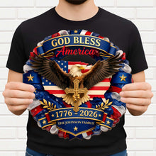 Load image into Gallery viewer, Custom Shaped Wood Sign with Eagle, American Flag &amp; Cross - Personalized Family Gift for 4th of July
