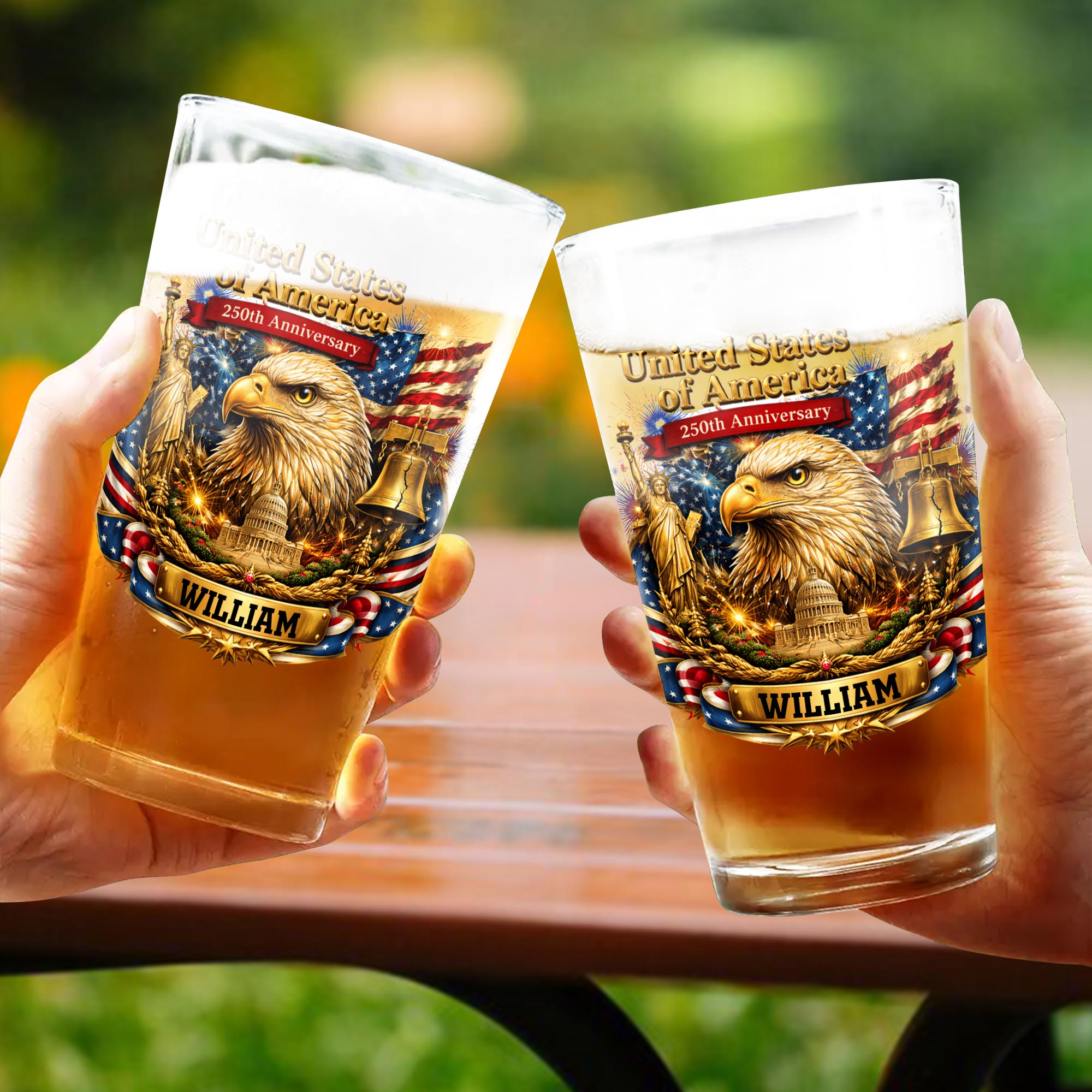 Personalized Custom Beer Glass USA Flag Eagle Gift for Dad