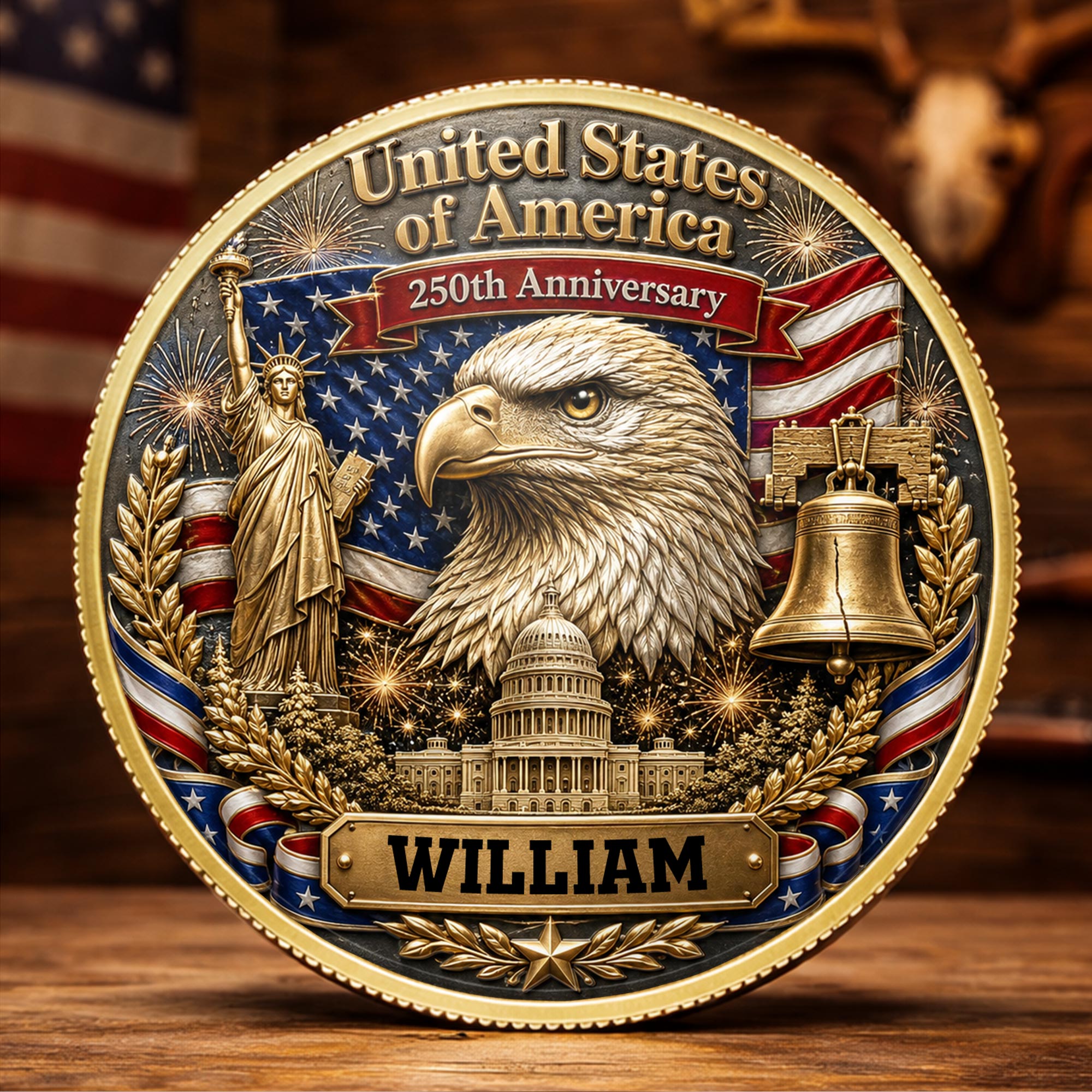 Personalized Commemorative Coin Custom Name Gift for Dad - 4th of July Keepsake