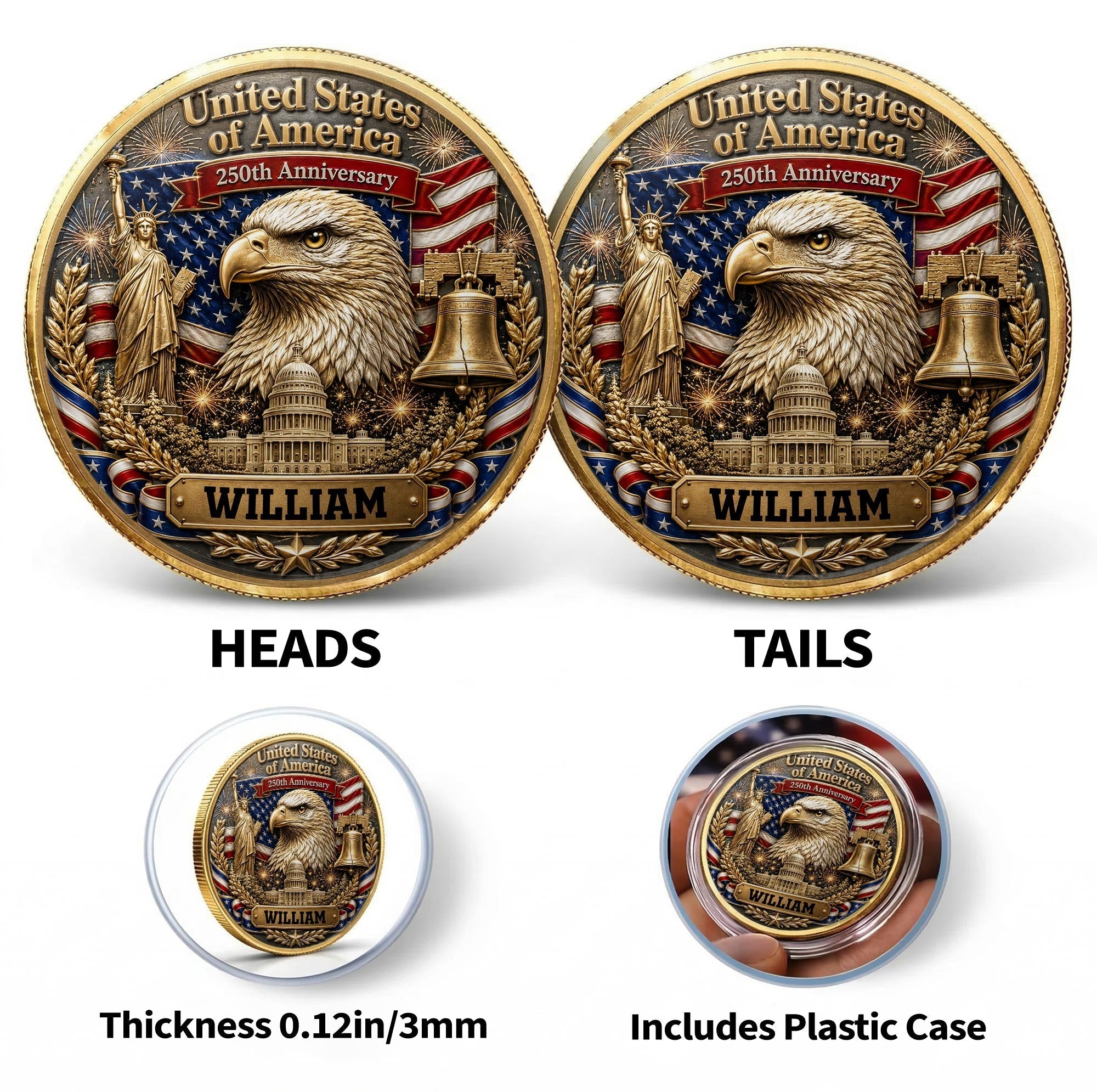 Personalized Commemorative Coin Custom Name Gift for Dad - 4th of July Keepsake
