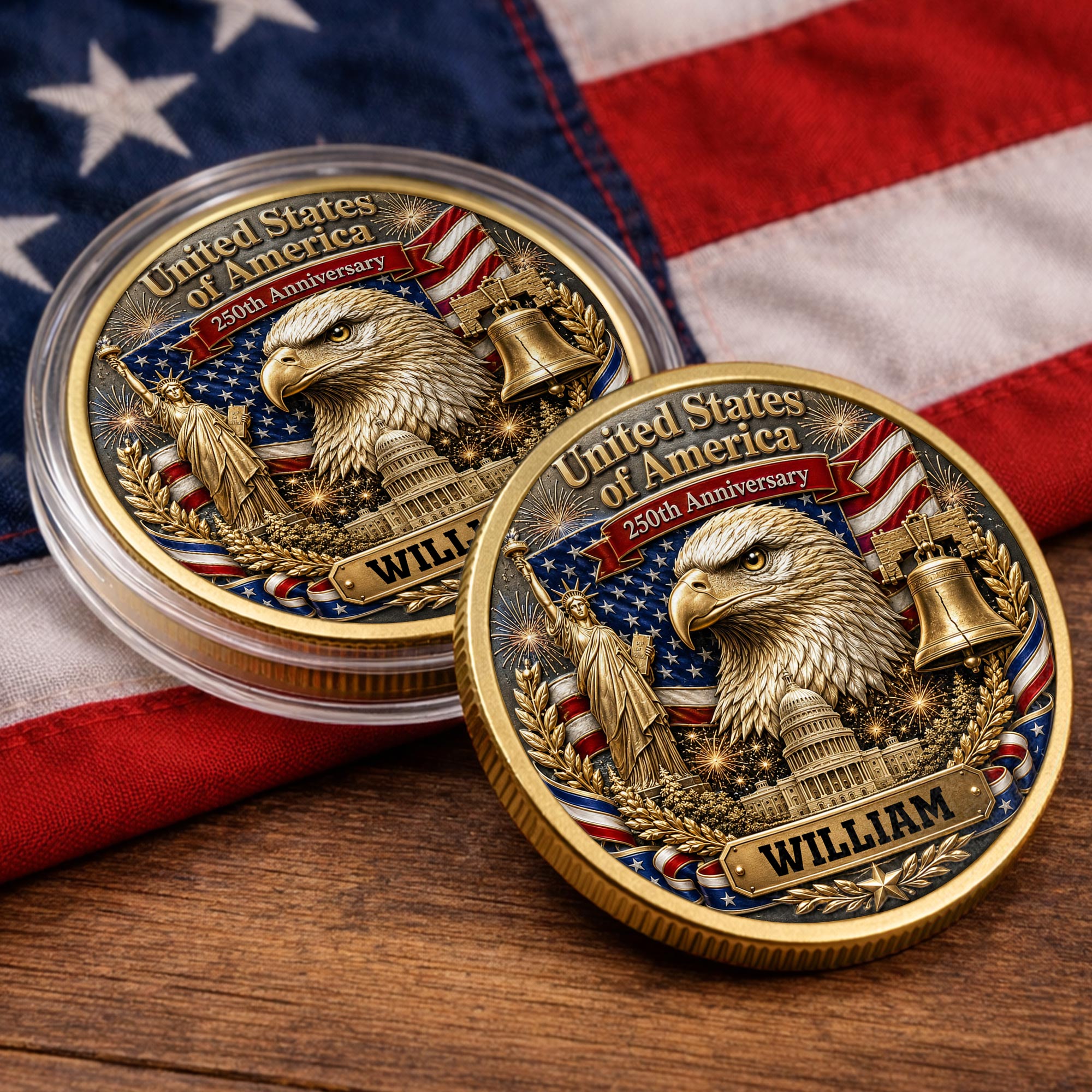Personalized Commemorative Coin Custom Name Gift for Dad - 4th of July Keepsake