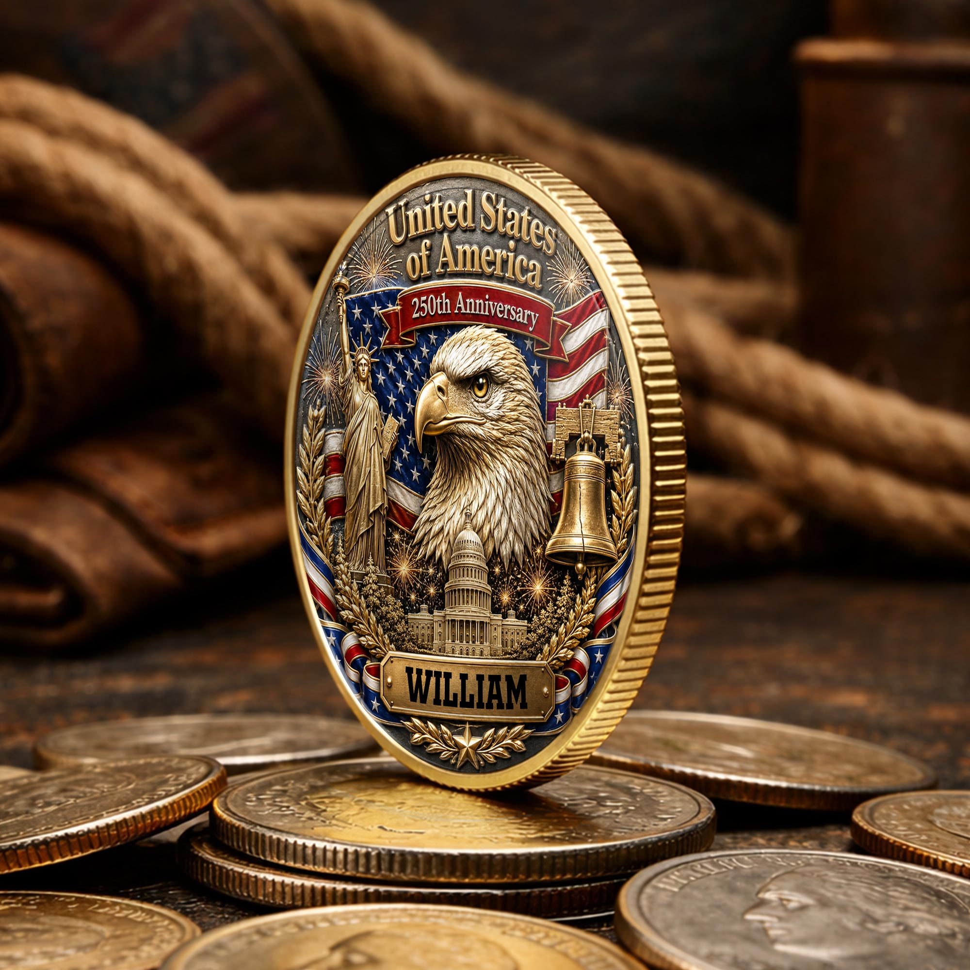 Personalized Commemorative Coin Custom Name Gift for Dad - 4th of July Keepsake