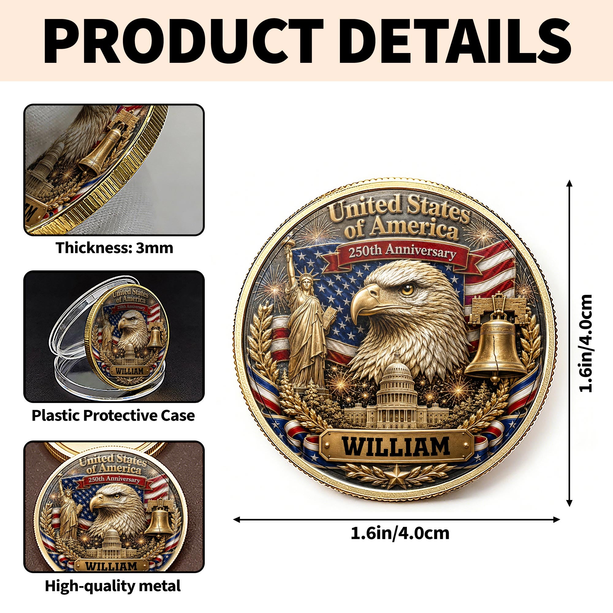 Personalized Commemorative Coin Custom Name Gift for Dad - 4th of July Keepsake
