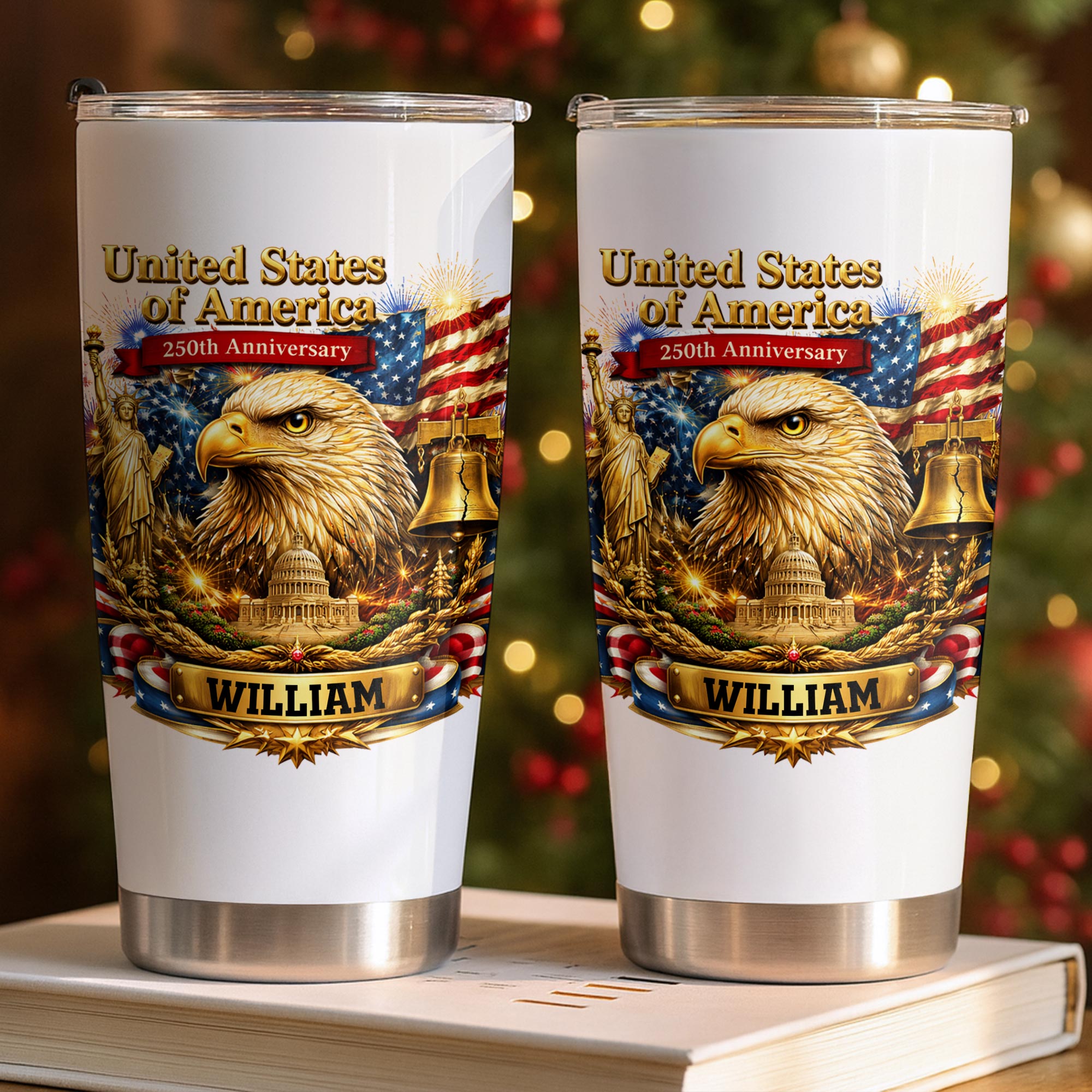 Personalized 20oz Stainless Steel Tumbler American Flag Gift for Dad