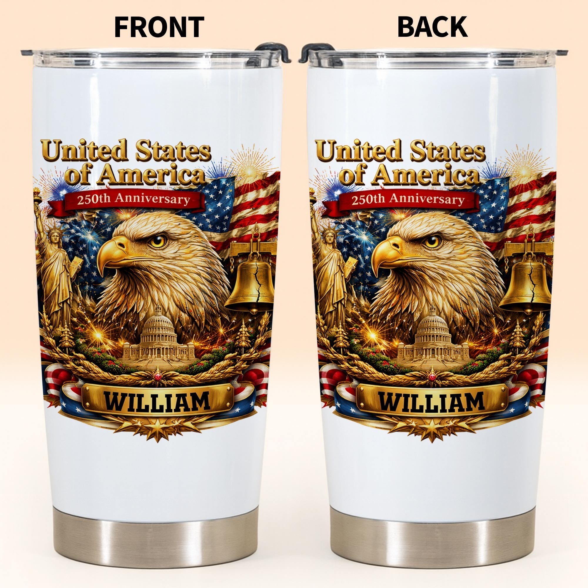 Personalized 20oz Stainless Steel Tumbler American Flag Gift for Dad