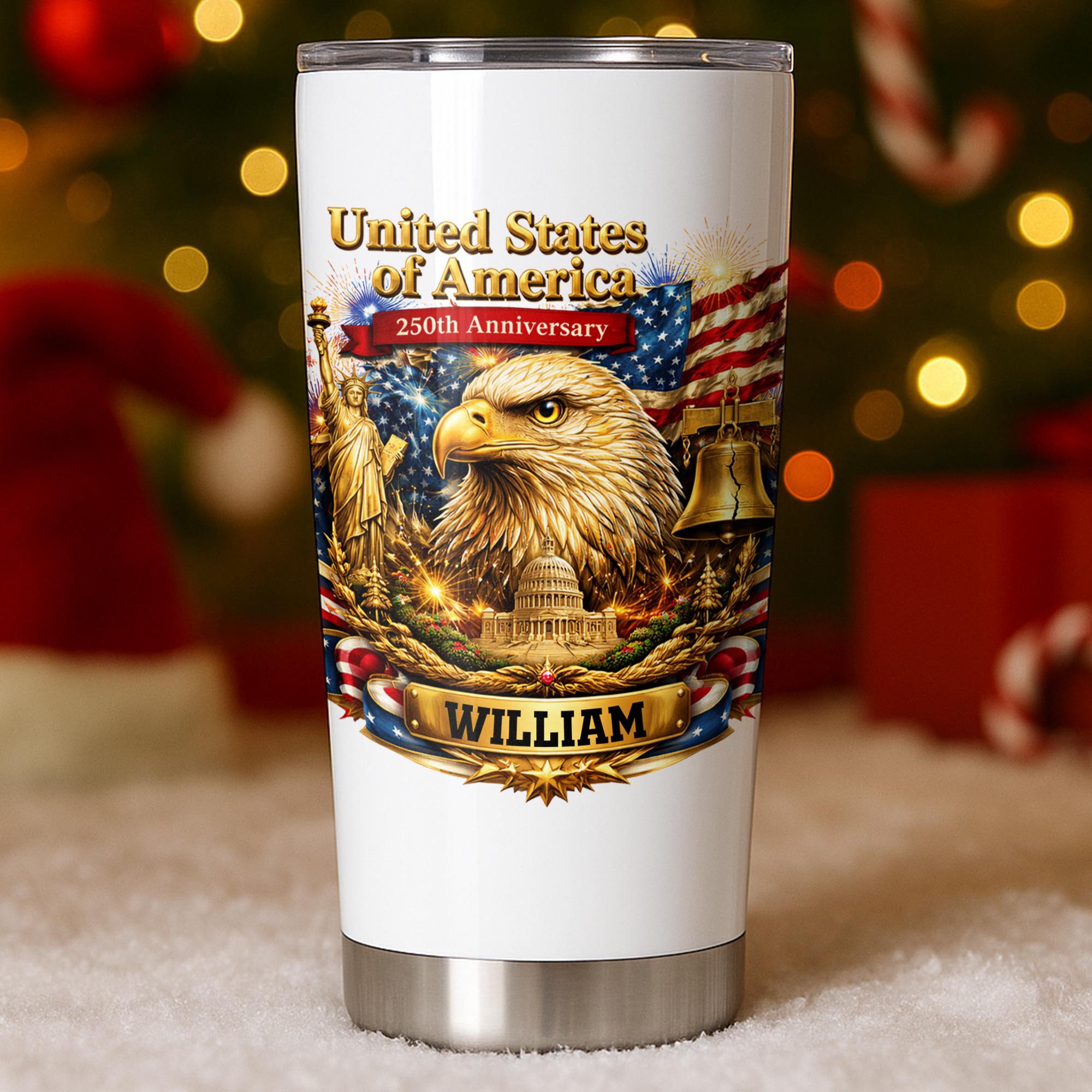 Personalized 20oz Stainless Steel Tumbler American Flag Gift for Dad