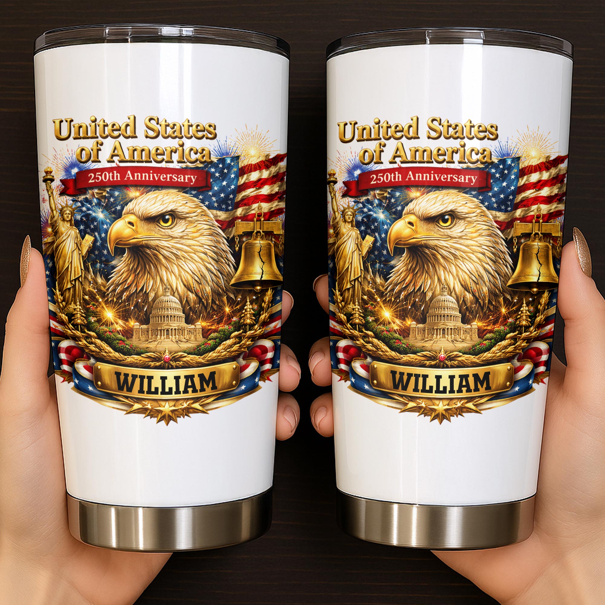 Personalized 20oz Stainless Steel Tumbler American Flag Gift for Dad