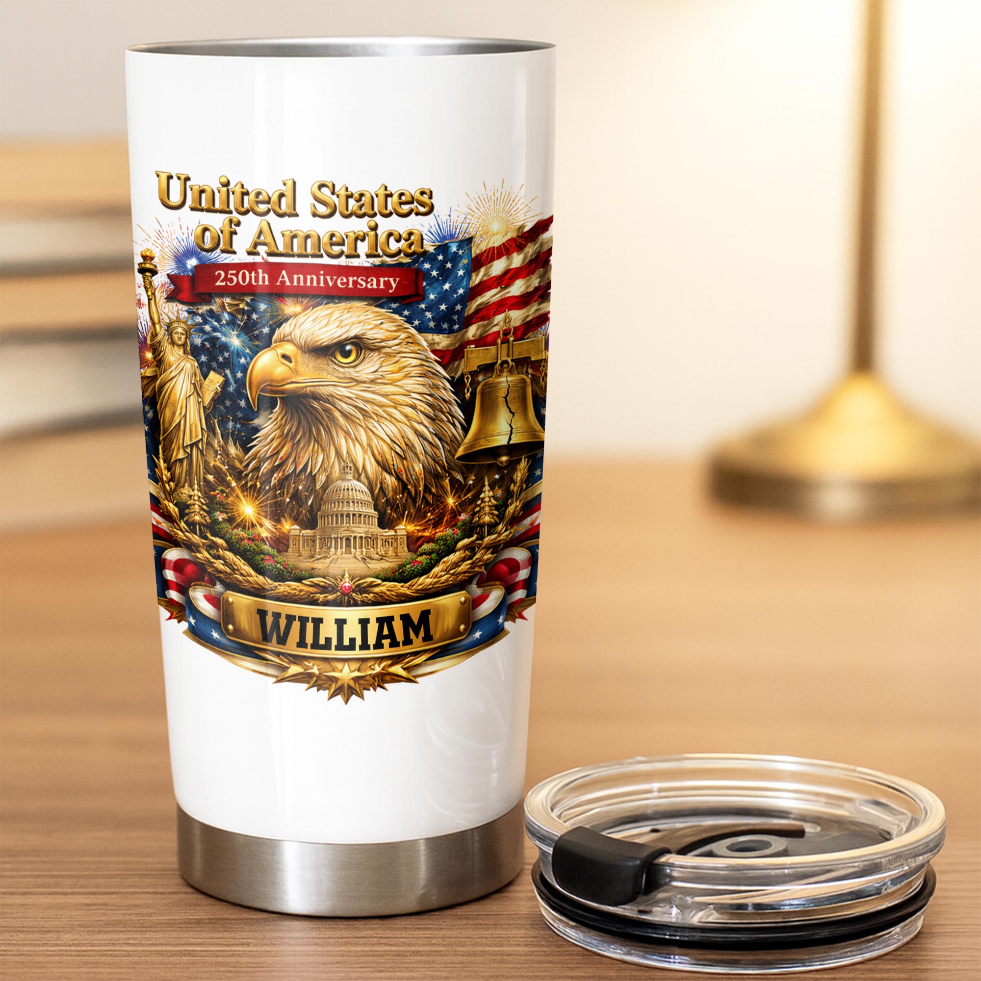 Personalized 20oz Stainless Steel Tumbler American Flag Gift for Dad