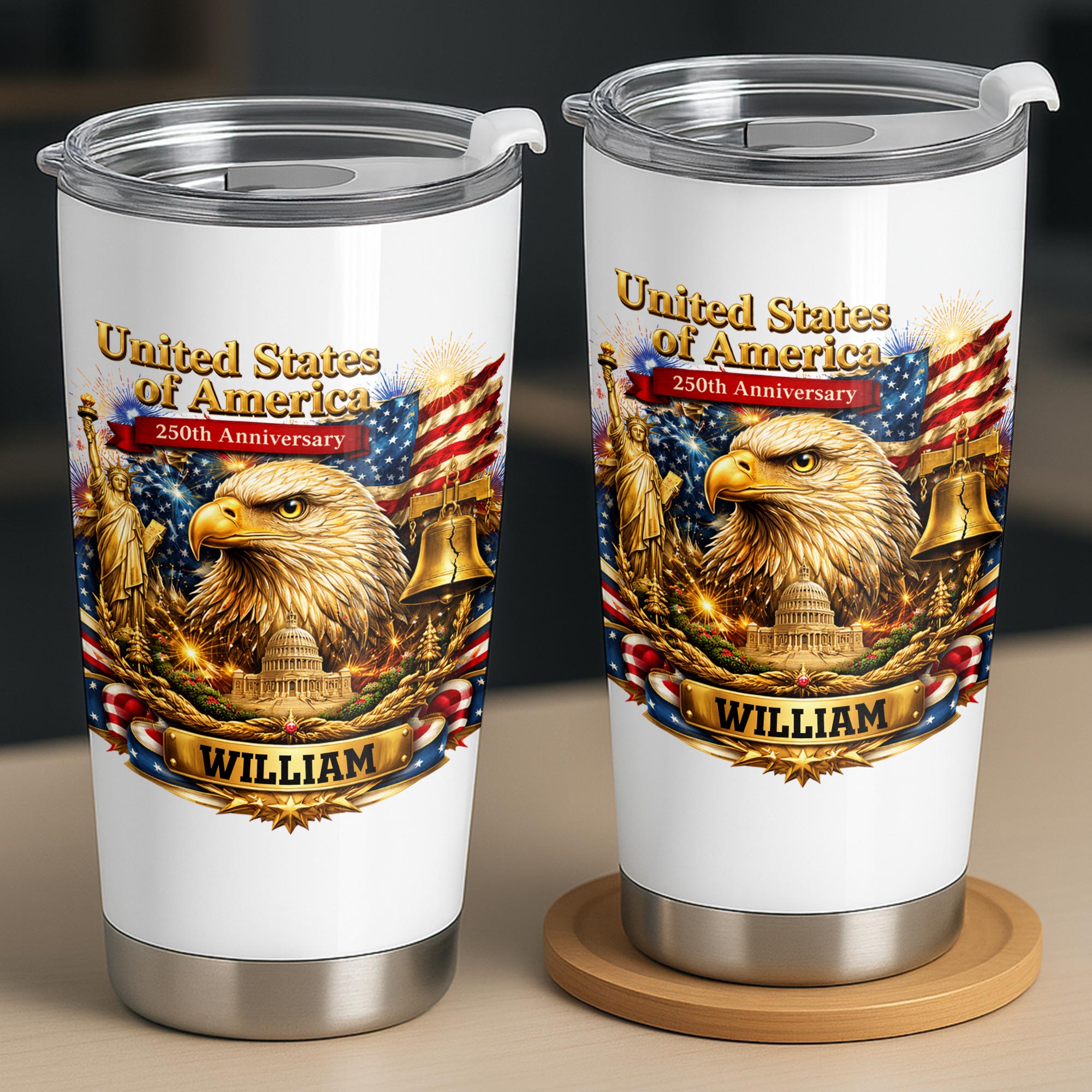 Personalized 20oz Stainless Steel Tumbler American Flag Gift for Dad