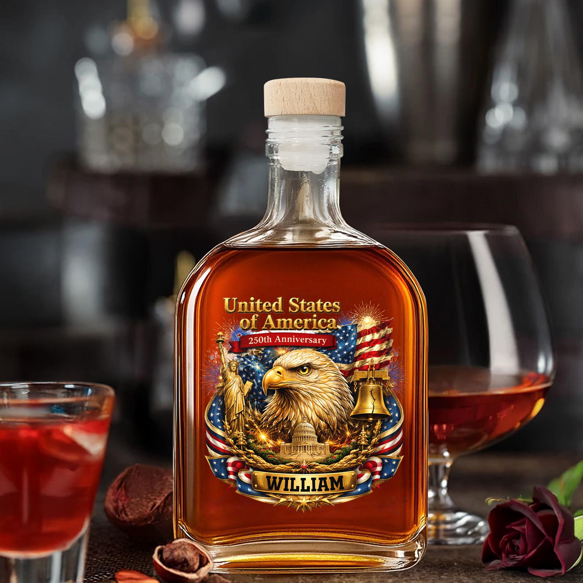 Personalized Whiskey Bottle with Eagle Liberty Bell Design Gift for Dad