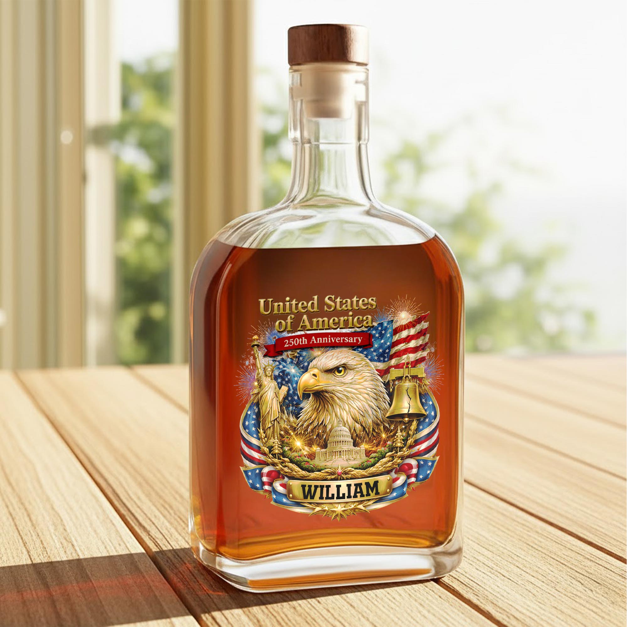 Personalized Whiskey Bottle with Eagle Liberty Bell Design Gift for Dad