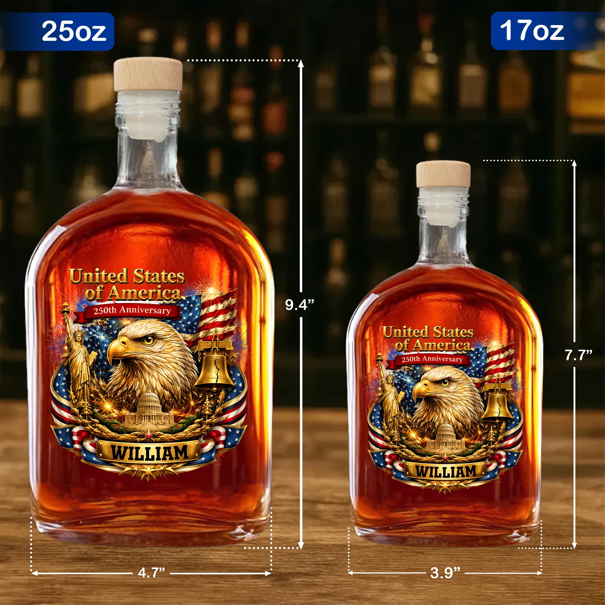 Personalized Whiskey Bottle with Eagle Liberty Bell Design Gift for Dad