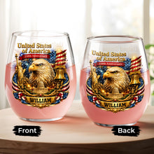 Load image into Gallery viewer, Personalized Stemless Wine Glass USA Flag Custom Name Gift
