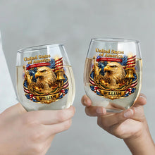 Load image into Gallery viewer, Personalized Stemless Wine Glass USA Flag Custom Name Gift
