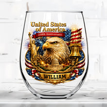 Load image into Gallery viewer, Personalized Stemless Wine Glass USA Flag Custom Name Gift
