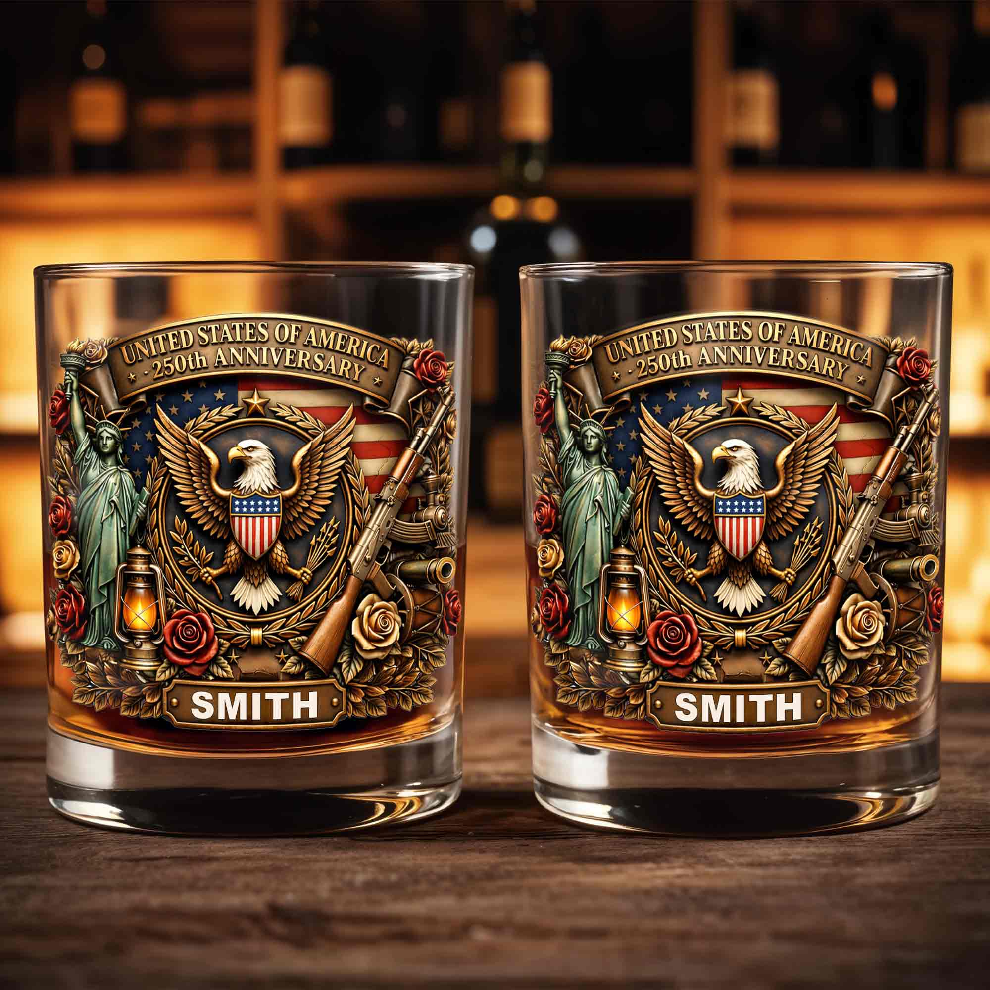 Personalized Whiskey Glass Custom Name 250th Anniversary Gift for Dad