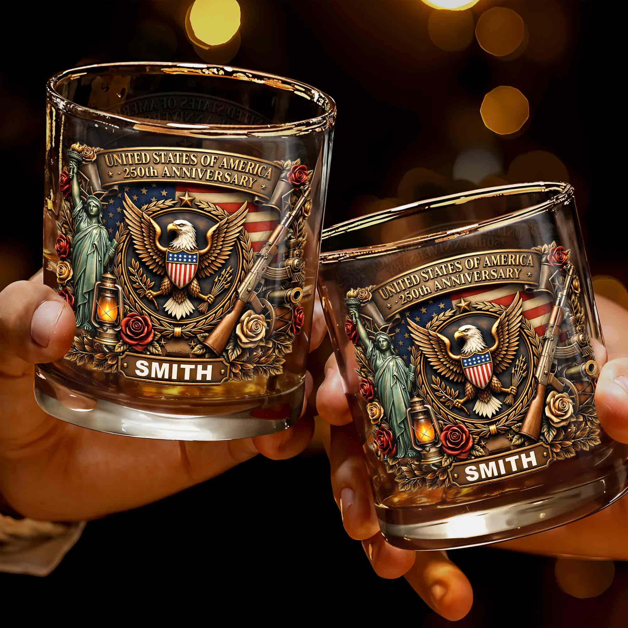 Personalized Whiskey Glass Custom Name 250th Anniversary Gift for Dad