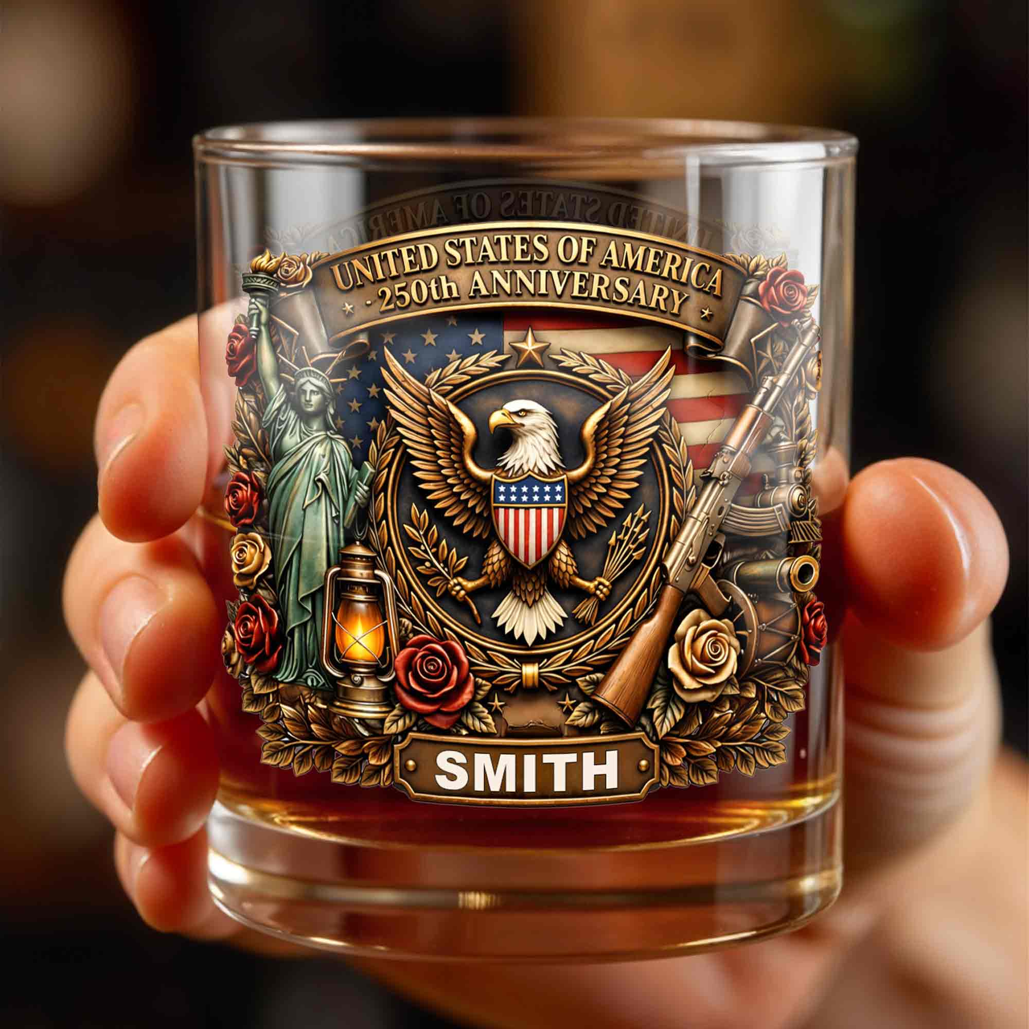 Personalized Whiskey Glass Custom Name 250th Anniversary Gift for Dad