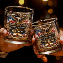 Load image into Gallery viewer, Personalized Whiskey Glass with Eagle Cross &amp; American Flag Gift for Dad
