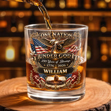 Load image into Gallery viewer, Personalized Whiskey Glass with Eagle Cross &amp; American Flag Gift for Dad
