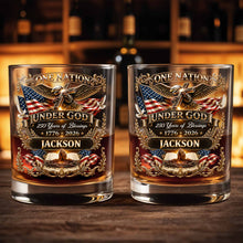 Load image into Gallery viewer, Personalized Whiskey Glass with Eagle Cross &amp; American Flag Gift for Dad
