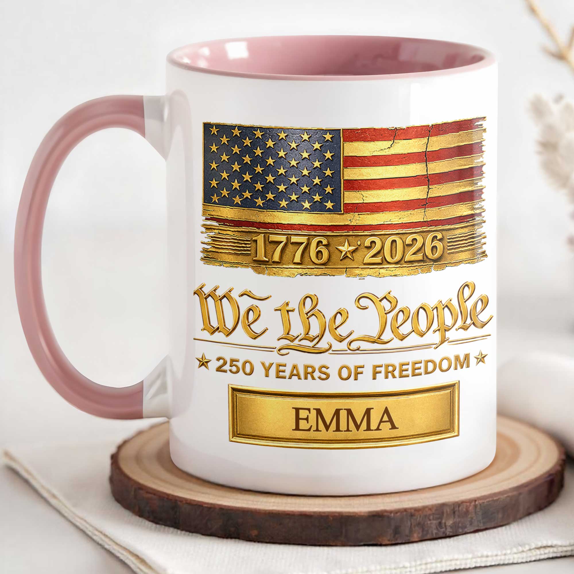 Personalized Ceramic Accent Mug Custom Name American Flag Gift for Dad