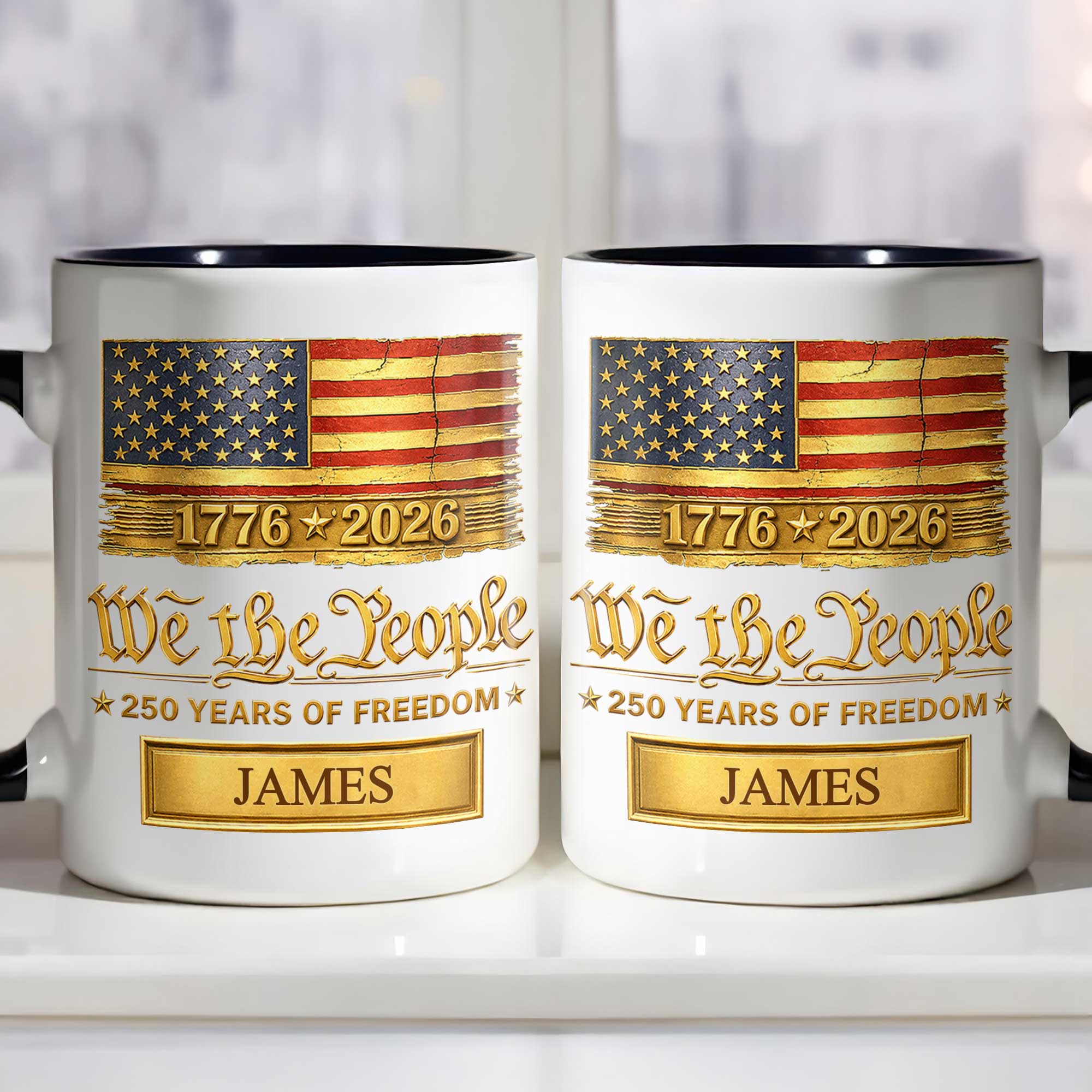 Personalized Ceramic Accent Mug Custom Name American Flag Gift for Dad