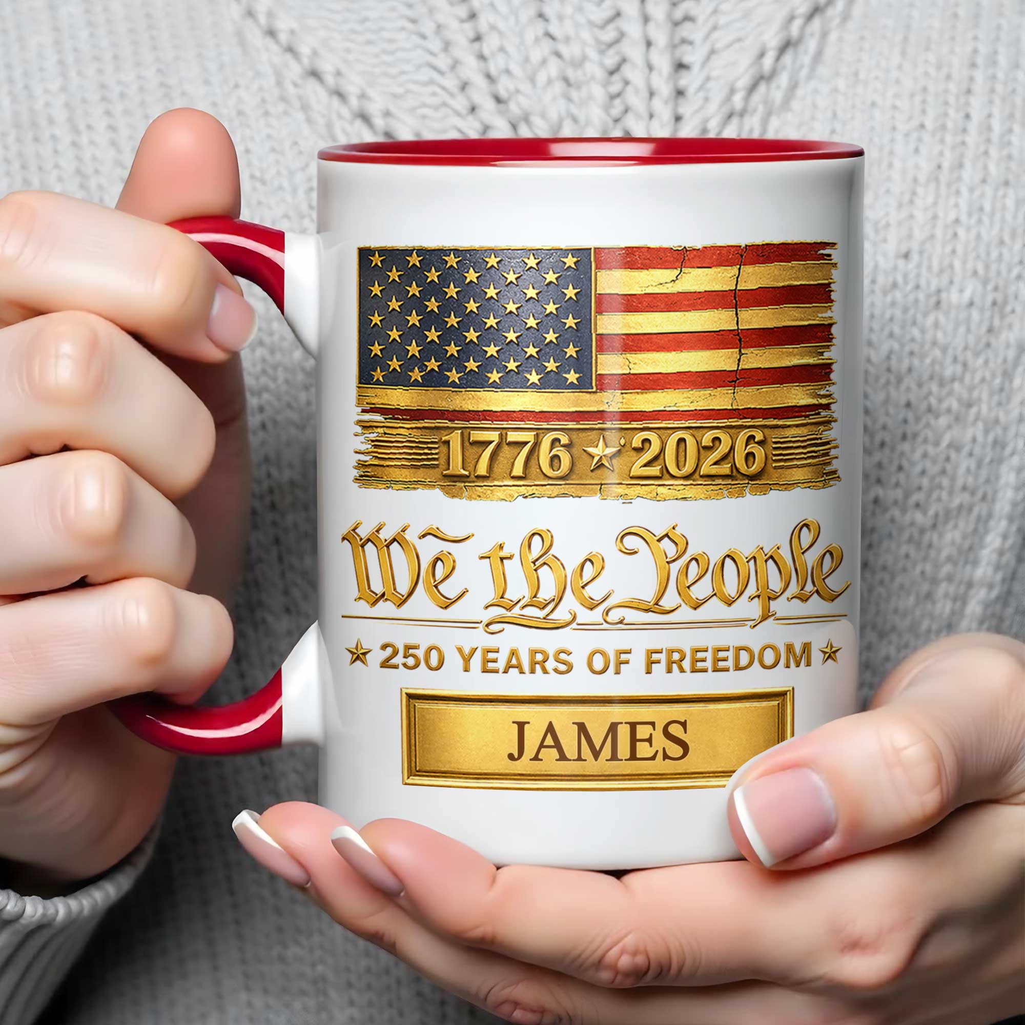 Personalized Ceramic Accent Mug Custom Name American Flag Gift for Dad