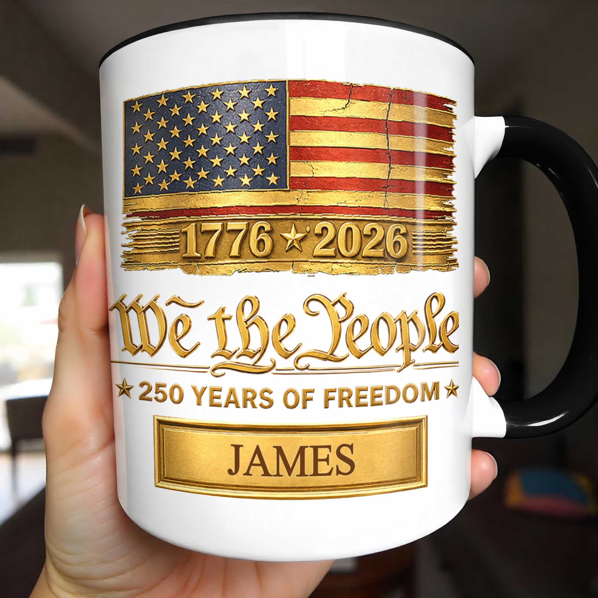 Personalized Ceramic Accent Mug Custom Name American Flag Gift for Dad