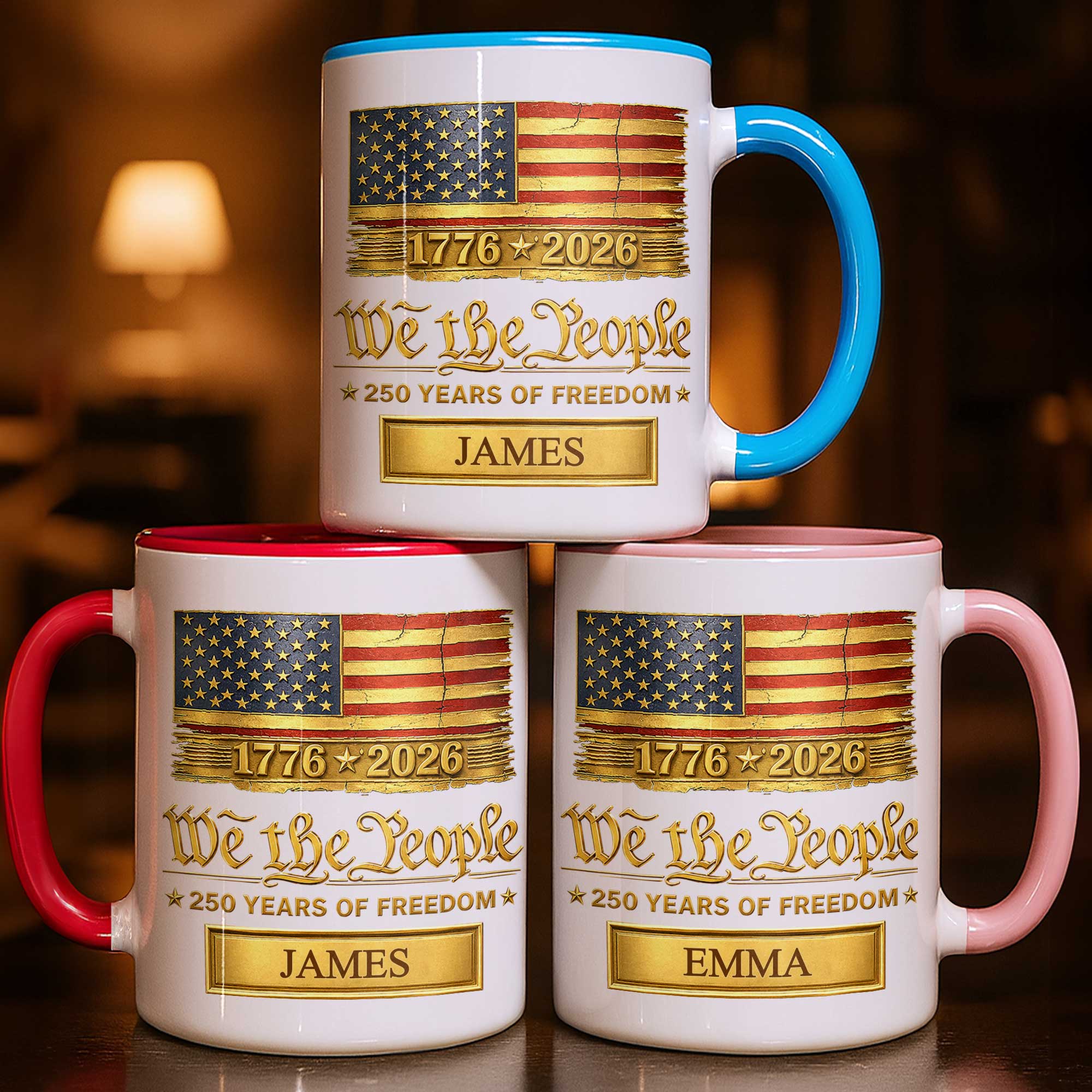 Personalized Ceramic Accent Mug Custom Name American Flag Gift for Dad