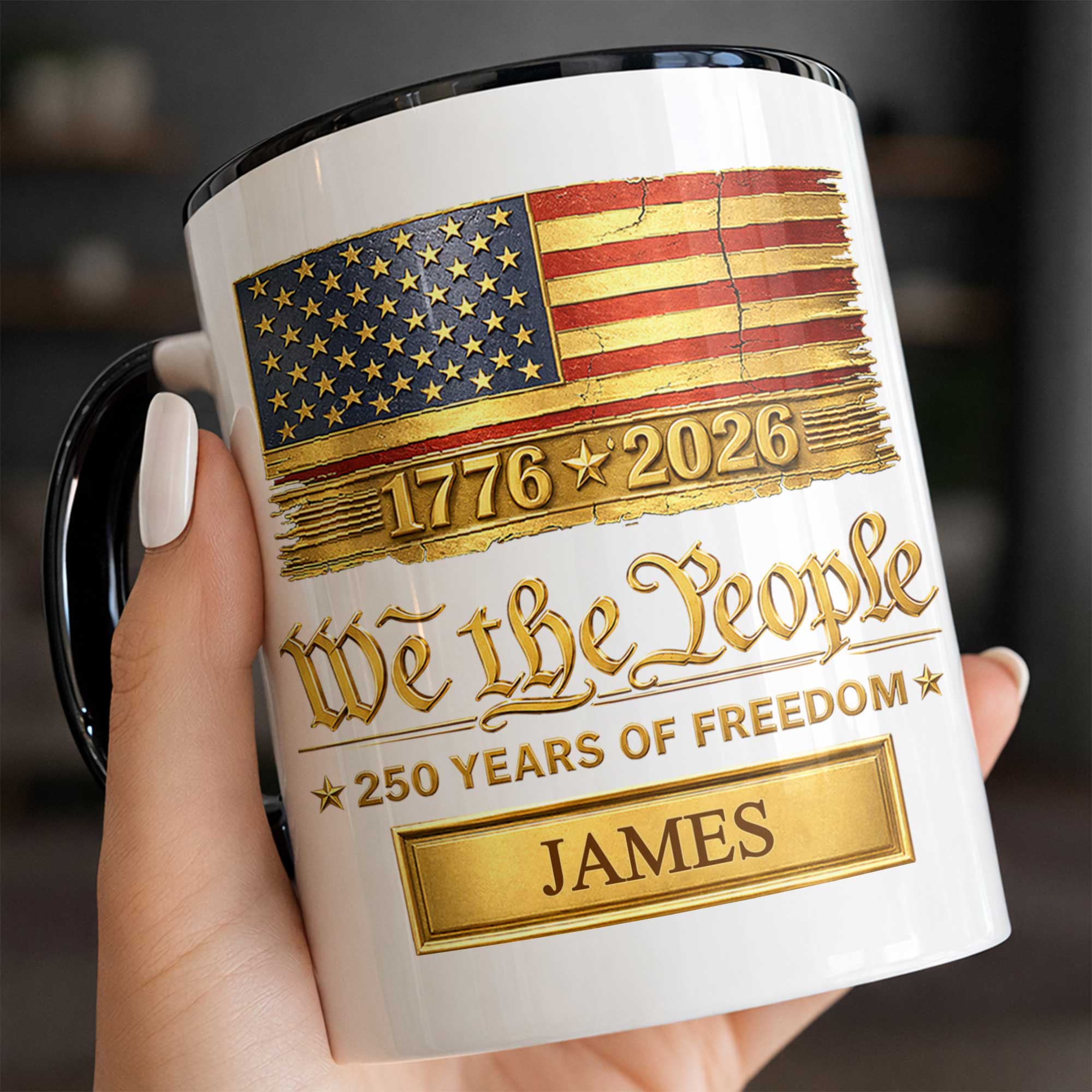 Personalized Ceramic Accent Mug Custom Name American Flag Gift for Dad