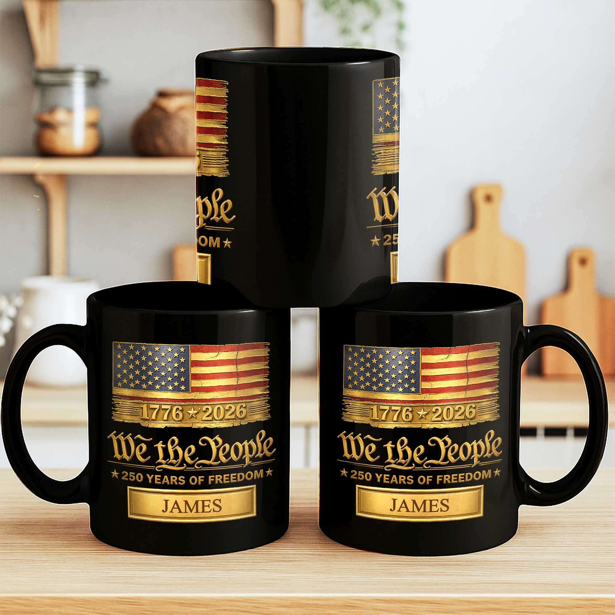 Personalized Black Mug Custom American Flag Gift for Dad