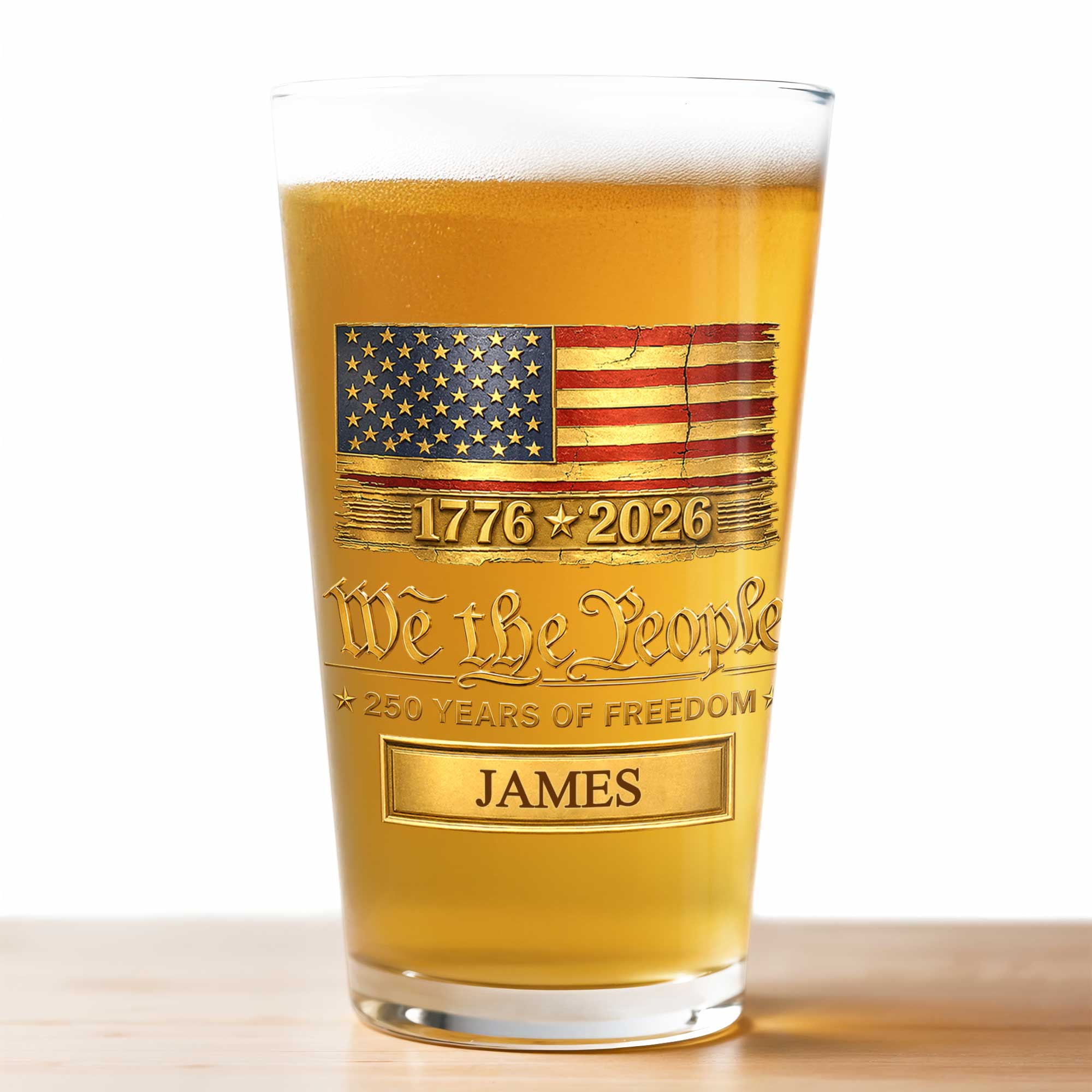 Personalized USA Flag Beer Glass Custom Name Gift for Dad